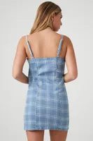 Women's Plaid Cami Mini Dress in Light Denim, XL