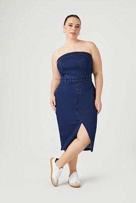 Women's Denim Midi Tube Dress in Dark Denim, 3X