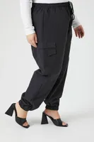 Women's Twill Drawstring Cargo Pants in Black, 3X