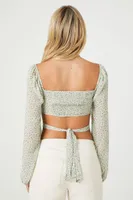 Women's Floral Wraparound Crop Top in Sage/White Small