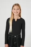 Girls Ribbed Long-Sleeve Bodysuit (Kids) in Black, 13/14