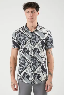 Men Ornate Print Curved-Hem Shirt