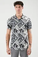 Men Ornate Print Curved-Hem Shirt Grey