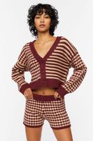 Women's Houndstooth Sweater-Knit Shorts in Merlot Medium