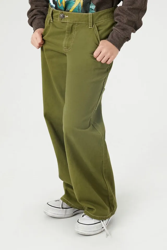 Forever 21 Girls Wide-Leg Utility Pants (Kids) in Olive, 9/10