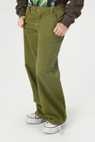 Girls Wide-Leg Utility Pants (Kids) in Olive, 5/6