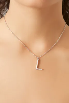 Women's Rhinestone Initial Pendant Necklace in Silver/L