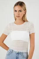 Women's Sheer Mesh Lettuce-Edge T-Shirt in White Small