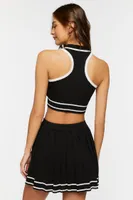 Women's Striped-Trim Crop Top & Tennis Skirt Set in Black/White Medium