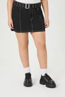 Women's Twill Belted Mini Skirt in Black/White, 0X