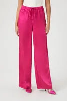 Women's Satin Drawstring Wide-Leg Pants in Pink Medium