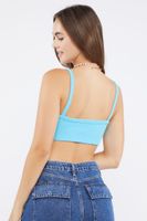 Women's Ribbed Buttoned Cropped Tank Top in Aqua Large