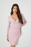 Women's Ruched Mini Wrap Dress in Pale Mauve Small