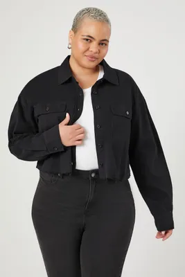 Women's Twill Cropped Shirt in Black, 1X