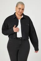 Women's Twill Cropped Shirt in Black, 0X