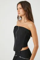 Women's Cropped Zip-Up Tube Top in Black Small