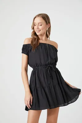 Women's Off-the-Shoulder Mini Dress in Black, XS