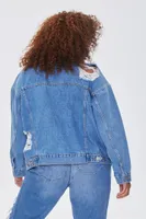 Women's Distressed Denim Jacket in Medium Denim, 1X