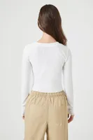 Women's Ribbed Henley Crop Top in White, XS