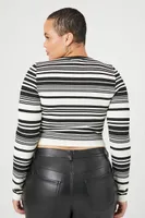 Women's Seamless Striped Sweater in Black/Vanilla, 2X