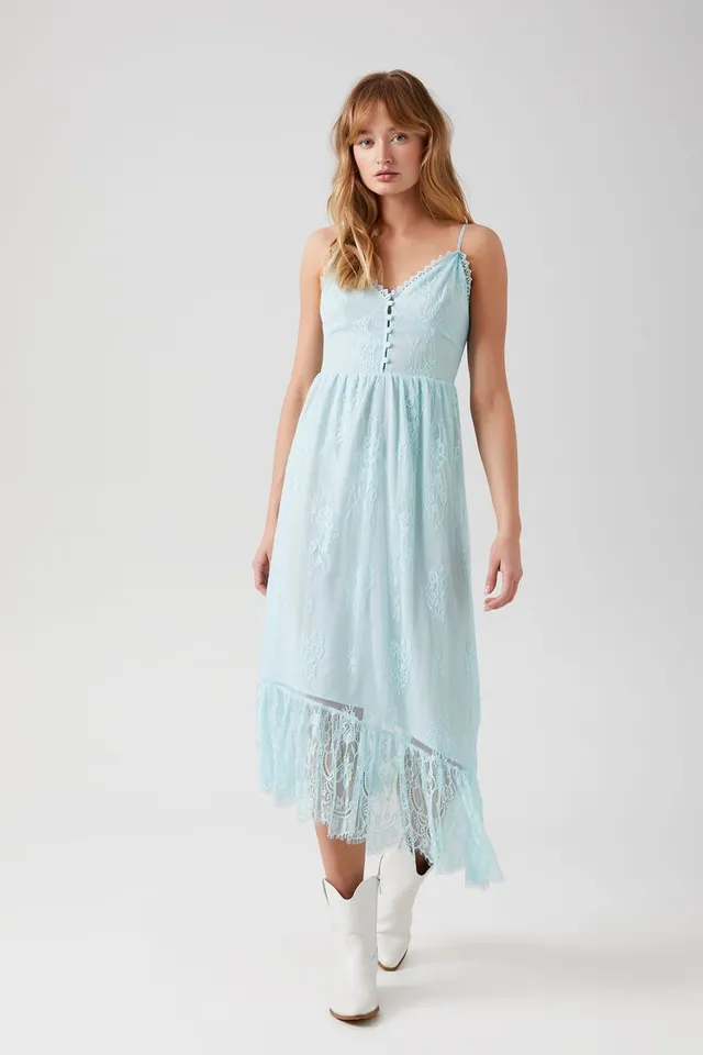 Forever 21 Women's Asymmetrical Lace Midi Dress in Light Blue Large at  Foxvalley Mall in Aurora, IL