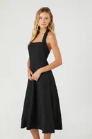 Women's Twill Halter A-Line Maxi Dress in Black Medium