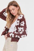 Women's Floral Print Cardigan Sweater Brown/Cream