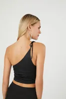 Women's Ruched One-Shoulder Crop Top in Black, XL