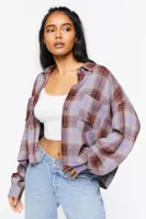 Women's High-Low Plaid Shirt in Purple Medium