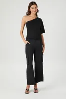 Women's One-Shoulder Top in Black Large