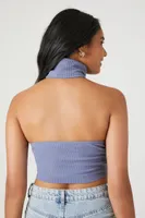 Women's Turtleneck Halter V-Hem Top in Blue Medium