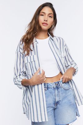 Women's Striped Curved-Hem Shirt Medium