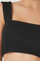 Women's Cropped Square-Neck Tank Top in Black Small