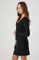 Women's Sweater Mini Wrap Dress in Black, XS