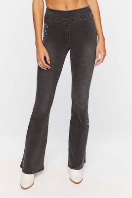 Women's Embroidered High-Rise Flare Jeans Washed Black,