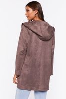 Women's Faux Suede Hooded Longline Jacket in Mushroom Large