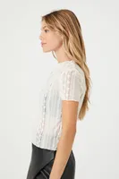 Women's Sheer Lace Mock Neck Top in White, XS