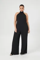 Women's Halter Wide-Leg Jumpsuit in Black, 1X