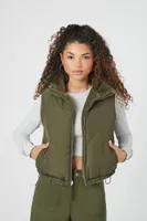 Women's Zip-Up Toggle Drawstring Vest in Olive Medium