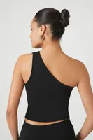 Women's Ribbed One-Shoulder Cutout Top in Black Small