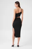 Women's One-Shoulder Cutout Midi Dress in Black Large