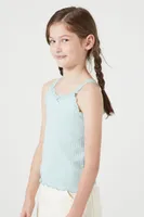 Girls Lace-Trim Tank Top (Kids) in Blue Mist, 9/10