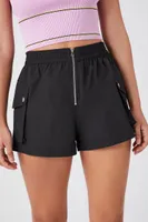 Women's Zip-Front Cargo Shorts in Black Large