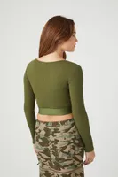 Women's Ribbed Button-Front Crop Top in Cypress , XL