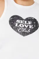 Women's Self Love Graphic Tank Top in White/Black, 1X