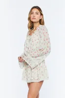 Women's Chiffon Floral Print Romper in Ivory Small