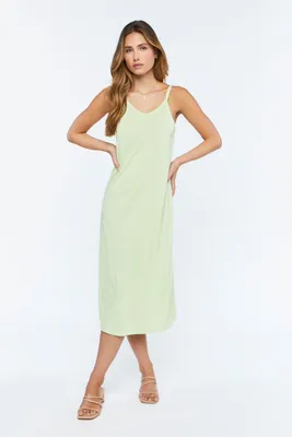 Women's V-Neck Midi Cami Dress in Neon Green Small