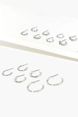 Women's Rhinestone Open-End Hoop Earrings in Silver/Clear