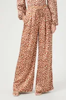 Women's Satin Polka Dot Wide-Leg Pants in Brown Small