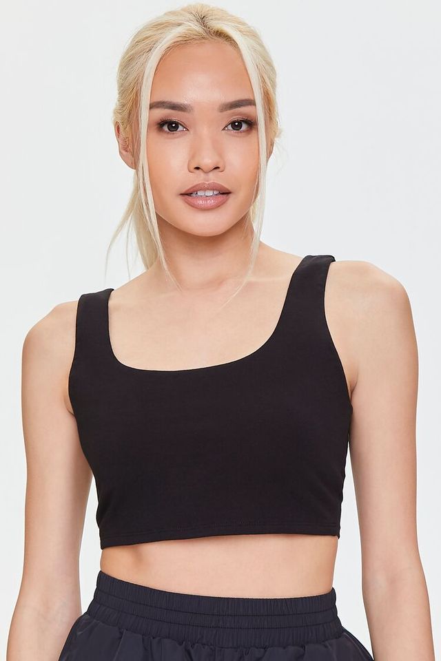 Forever 21 Women's Cotton-Blend Longline Sports Bra in Black, XS